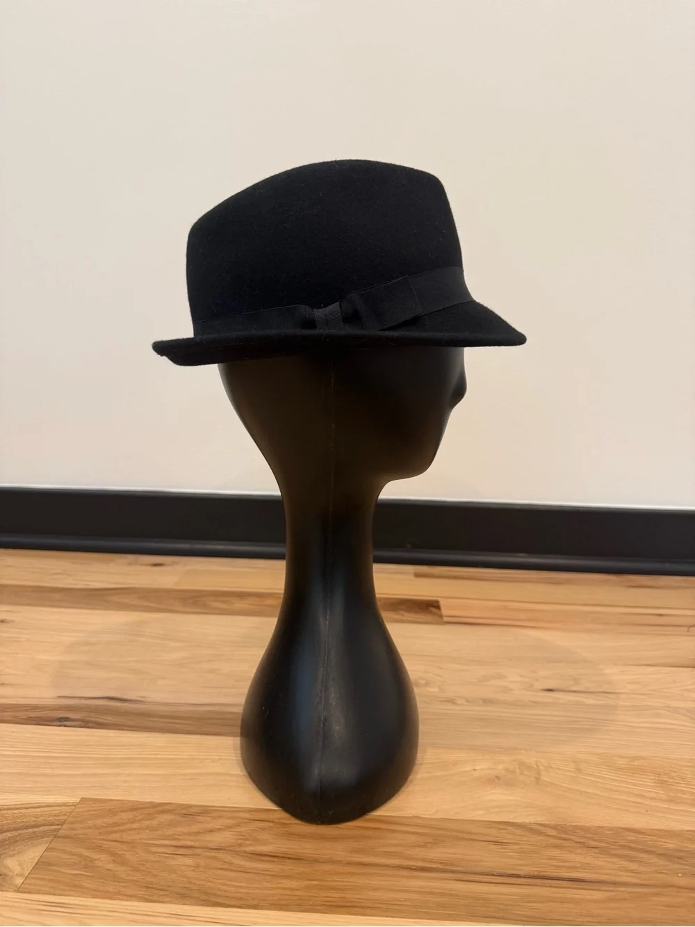 Classic Black Felt Fedora Hat with Grosgrain Ribbon Bow